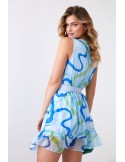 Light patterned dress with a belt, mint blue 03040 - Online store - Boutique